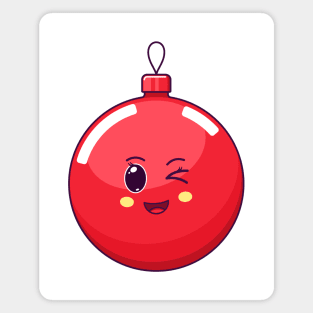 Cartoon Kawaii Christmas Red Ball with Winking Face Magnet